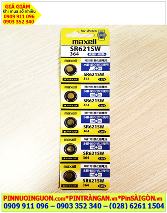 COMBO 01vỉ = 5viên Pin đồng hồ 1.55v Silver Oxide Maxell GOLD SR621SW - Pin 364 (pin được mạ I-ON vàng)